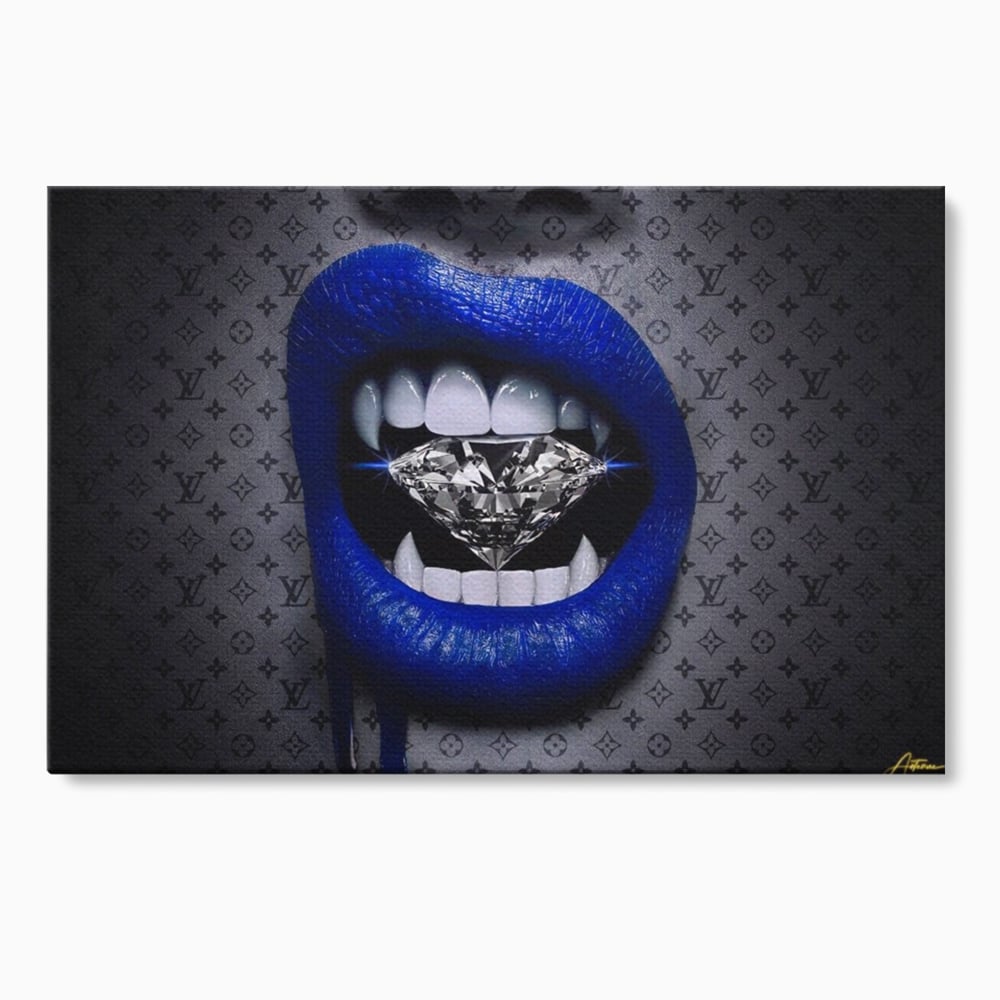 Tablou Canvas Premium LuxCanva® A1220, Blue Lips ,  Decorativ, Living, Diamant, Buze, Albastru, Luxury Brands, Dressing, Culori Vibrante