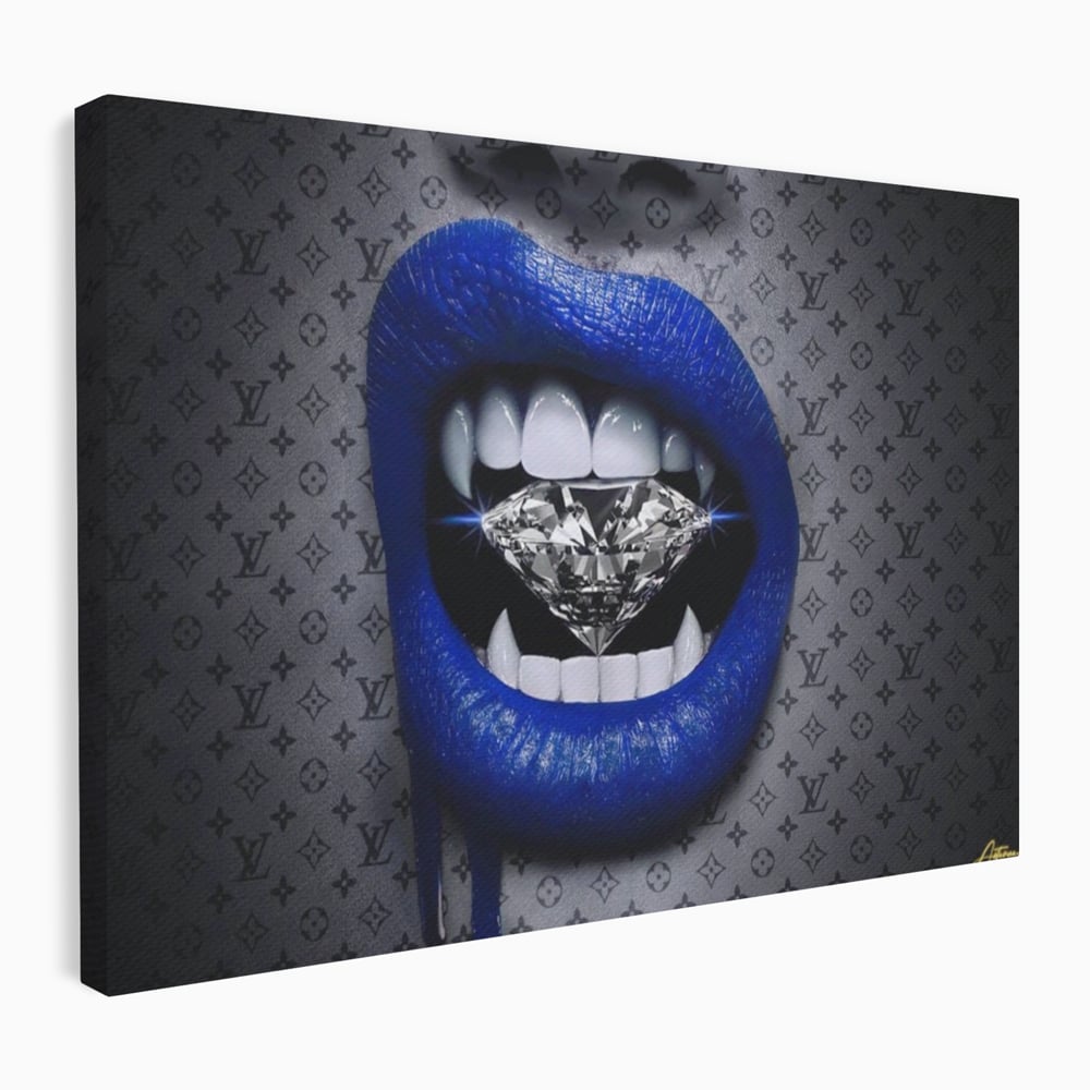 Tablou Canvas Premium LuxCanva® A1220, Blue Lips ,  Decorativ, Living, Diamant, Buze, Albastru, Luxury Brands, Dressing, Culori Vibrante