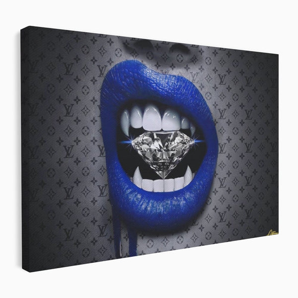 Tablou Canvas Premium LuxCanva® A1220, Blue Lips ,  Decorativ, Living, Diamant, Buze, Albastru, Luxury Brands, Dressing, Culori Vibrante