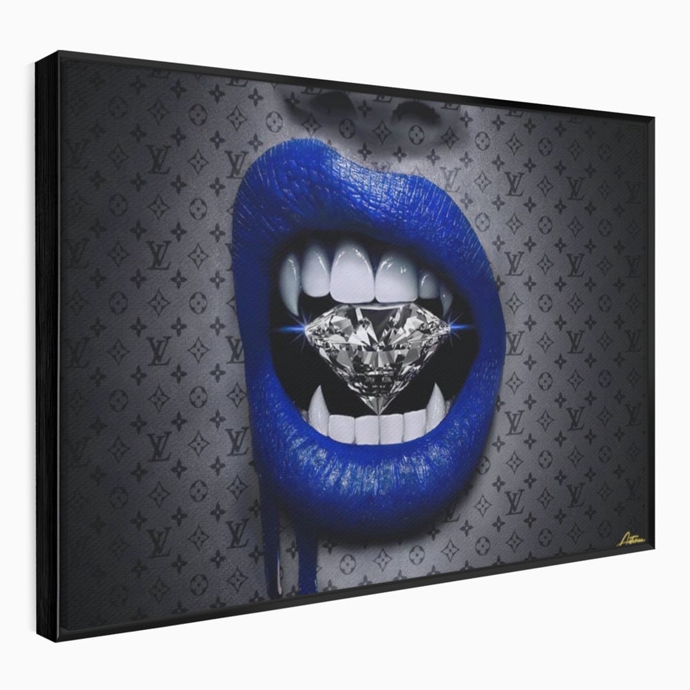 Tablou Canvas Premium LuxCanva® A1220, Blue Lips ,  Decorativ, Living, Diamant, Buze, Albastru, Luxury Brands, Dressing, Culori Vibrante