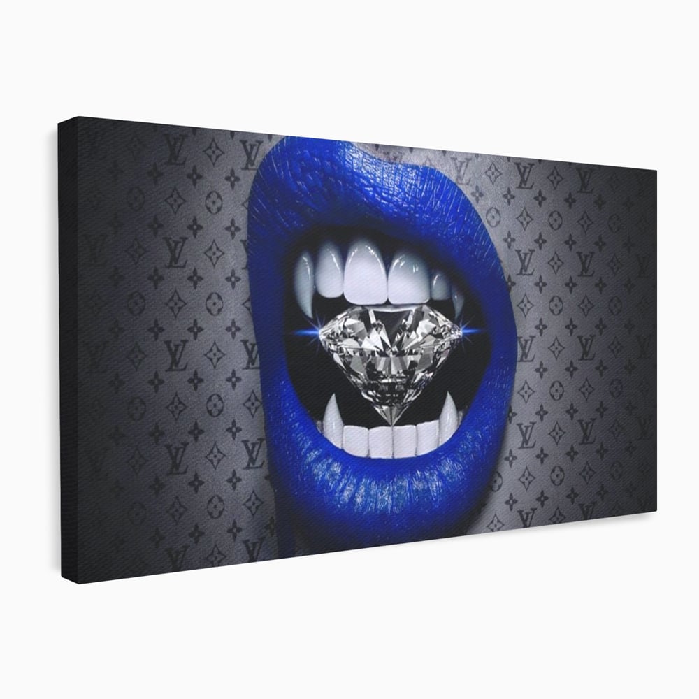 Tablou Canvas Premium LuxCanva® A1220, Blue Lips ,  Decorativ, Living, Diamant, Buze, Albastru, Luxury Brands, Dressing, Culori Vibrante