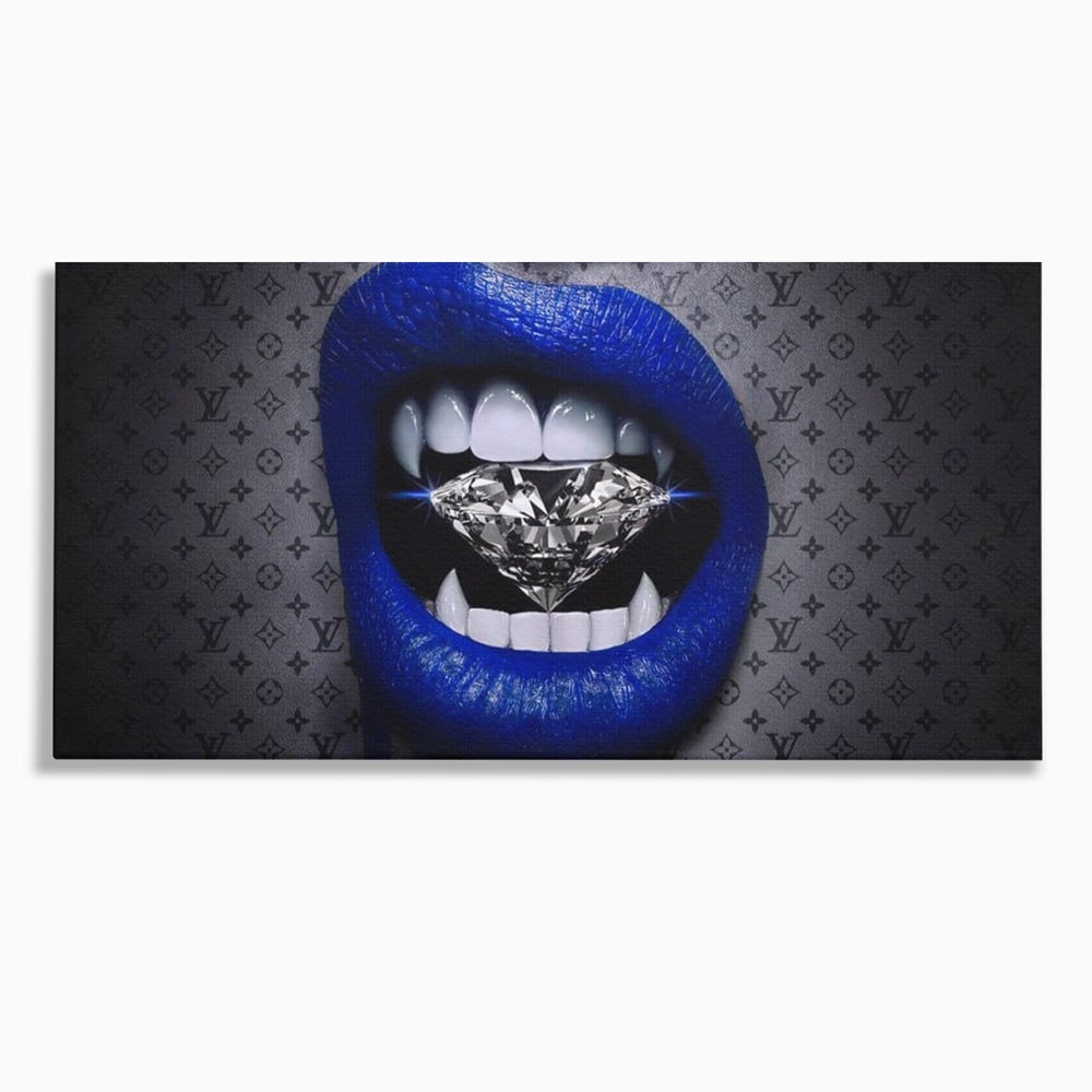 Tablou Canvas Premium LuxCanva® A1220, Blue Lips ,  Decorativ, Living, Diamant, Buze, Albastru, Luxury Brands, Dressing, Culori Vibrante