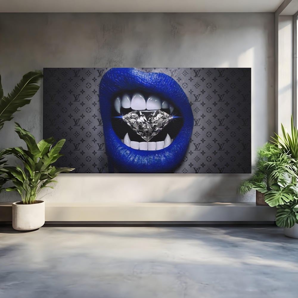 Tablou Canvas Premium LuxCanva® A1220, Blue Lips ,  Decorativ, Living, Diamant, Buze, Albastru, Luxury Brands, Dressing, Culori Vibrante