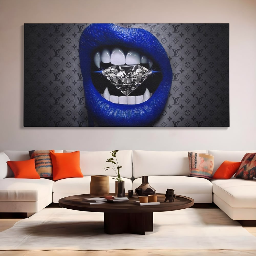 Tablou Canvas Premium LuxCanva® A1220, Blue Lips ,  Decorativ, Living, Diamant, Buze, Albastru, Luxury Brands, Dressing, Culori Vibrante
