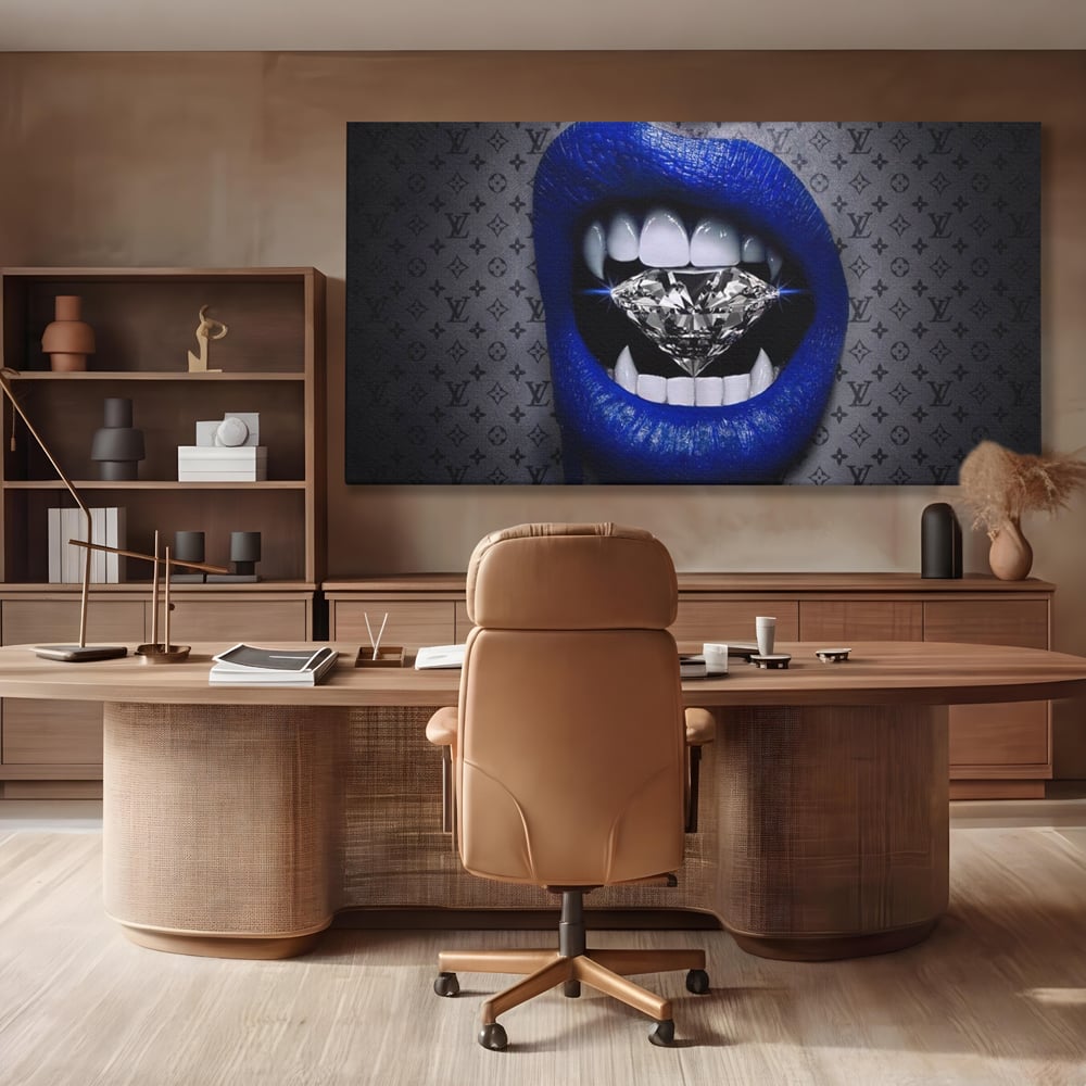 Tablou Canvas Premium LuxCanva® A1220, Blue Lips ,  Decorativ, Living, Diamant, Buze, Albastru, Luxury Brands, Dressing, Culori Vibrante