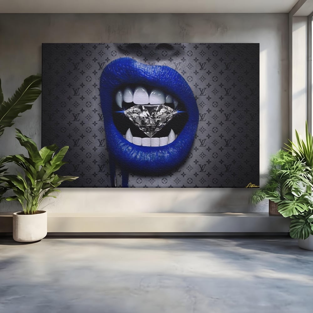 Tablou Canvas Premium LuxCanva® A1220, Blue Lips ,  Decorativ, Living, Diamant, Buze, Albastru, Luxury Brands, Dressing, Culori Vibrante