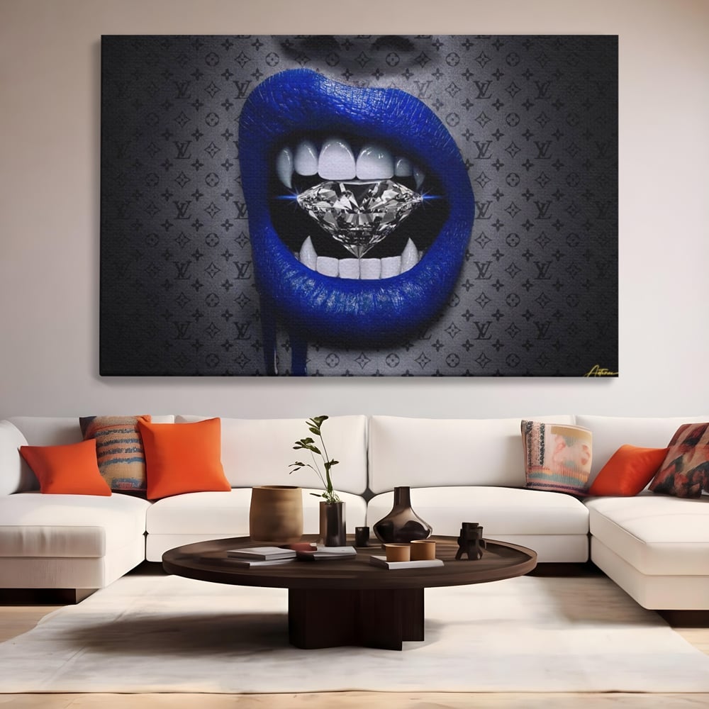 Tablou Canvas Premium LuxCanva® A1220, Blue Lips ,  Decorativ, Living, Diamant, Buze, Albastru, Luxury Brands, Dressing, Culori Vibrante