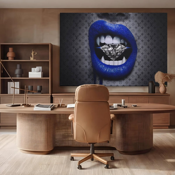 Tablou Canvas Premium LuxCanva® A1220, Blue Lips ,  Decorativ, Living, Diamant, Buze, Albastru, Luxury Brands, Dressing, Culori Vibrante