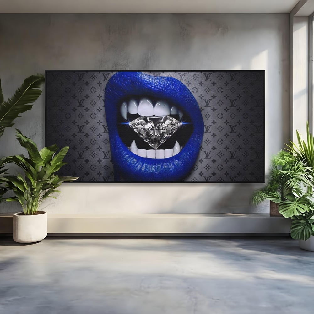 Tablou Canvas Premium LuxCanva® A1220, Blue Lips ,  Decorativ, Living, Diamant, Buze, Albastru, Luxury Brands, Dressing, Culori Vibrante