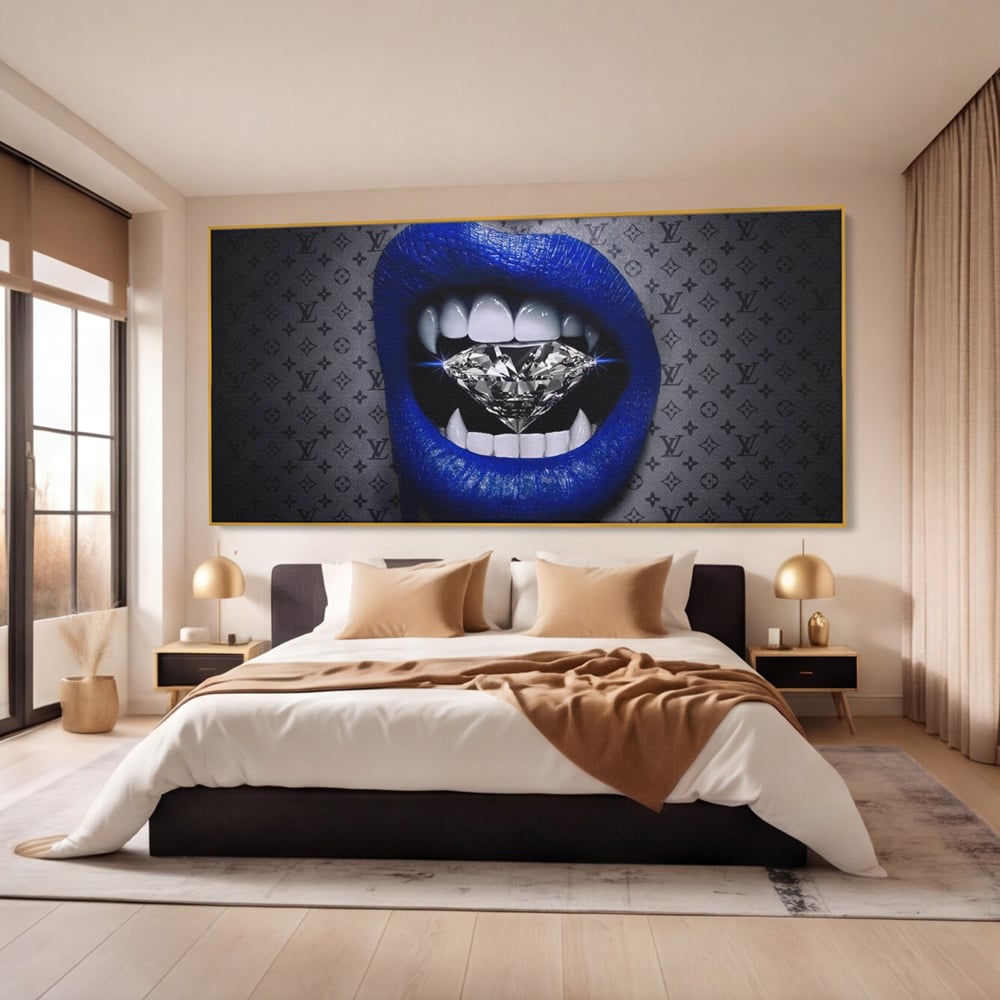 Tablou Canvas Premium LuxCanva® A1220, Blue Lips ,  Decorativ, Living, Diamant, Buze, Albastru, Luxury Brands, Dressing, Culori Vibrante