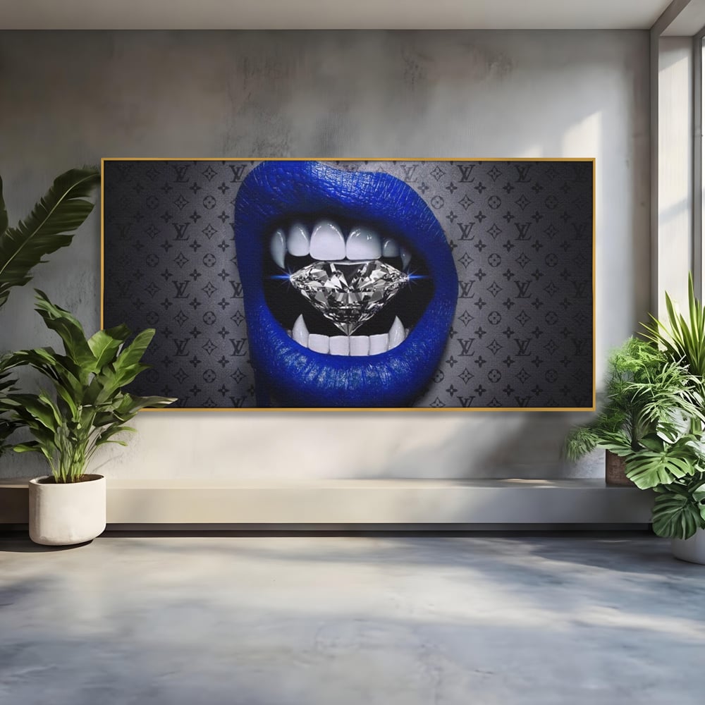 Tablou Canvas Premium LuxCanva® A1220, Blue Lips ,  Decorativ, Living, Diamant, Buze, Albastru, Luxury Brands, Dressing, Culori Vibrante