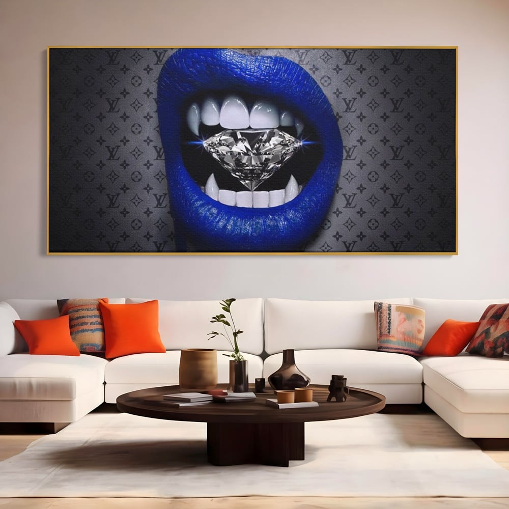 Tablou Canvas Premium LuxCanva® A1220, Blue Lips ,  Decorativ, Living, Diamant, Buze, Albastru, Luxury Brands, Dressing, Culori Vibrante