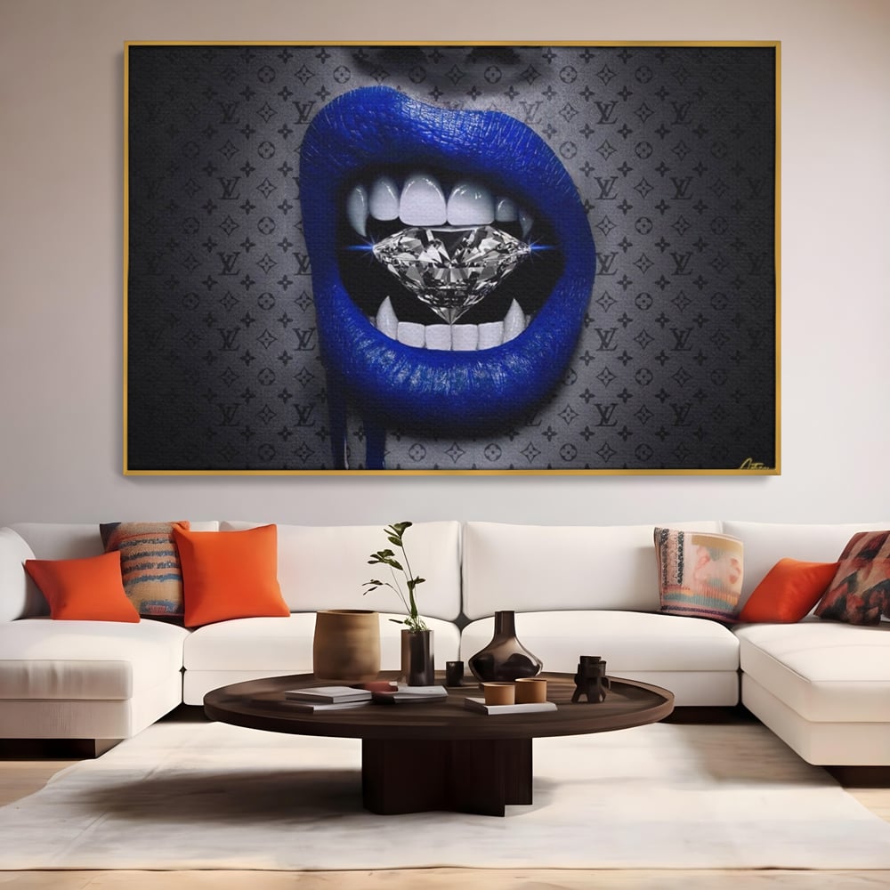 Tablou Canvas Premium LuxCanva® A1220, Blue Lips ,  Decorativ, Living, Diamant, Buze, Albastru, Luxury Brands, Dressing, Culori Vibrante