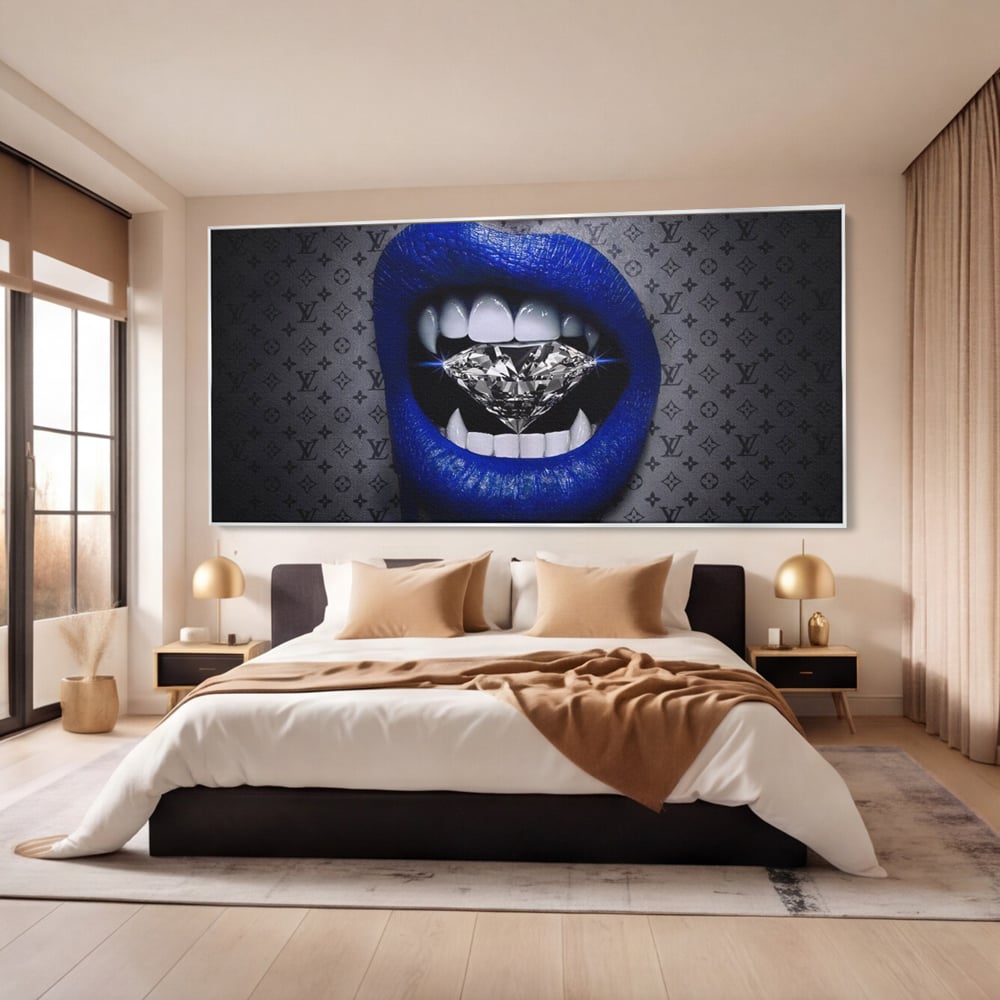 Tablou Canvas Premium LuxCanva® A1220, Blue Lips ,  Decorativ, Living, Diamant, Buze, Albastru, Luxury Brands, Dressing, Culori Vibrante