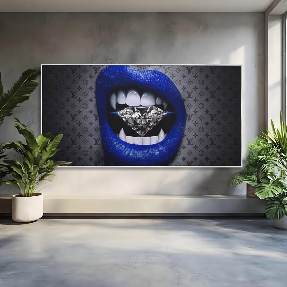 Tablou Canvas Premium LuxCanva® A1220, Blue Lips ,  Decorativ, Living, Diamant, Buze, Albastru, Luxury Brands, Dressing, Culori Vibrante