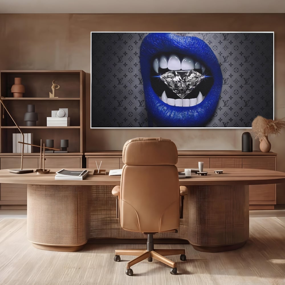 Tablou Canvas Premium LuxCanva® A1220, Blue Lips ,  Decorativ, Living, Diamant, Buze, Albastru, Luxury Brands, Dressing, Culori Vibrante