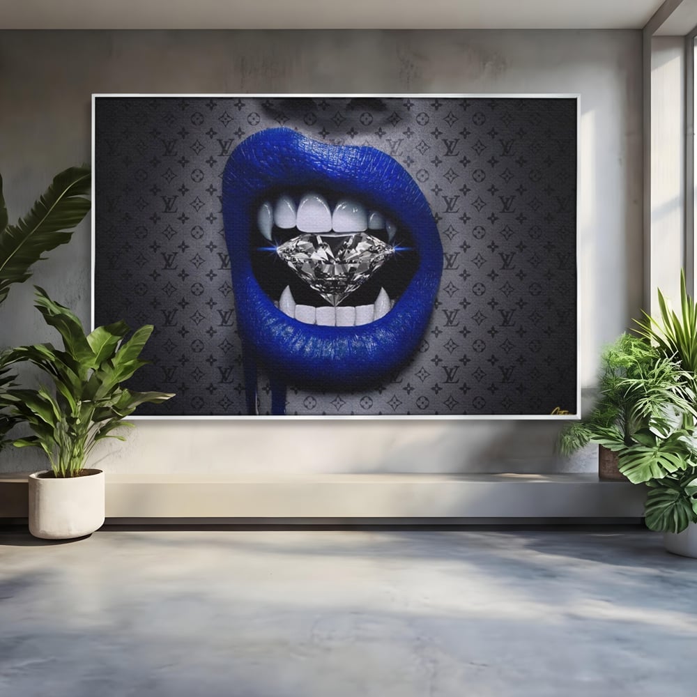 Tablou Canvas Premium LuxCanva® A1220, Blue Lips ,  Decorativ, Living, Diamant, Buze, Albastru, Luxury Brands, Dressing, Culori Vibrante