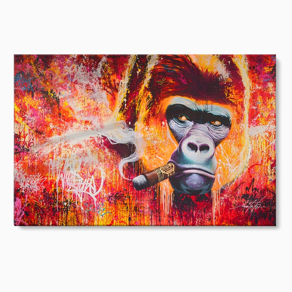 Tablou Canvas Premium LuxCanva® A1222, Mr. Gorilla , Decorativ, Gorila, Graffiti, Trabuc, Living, Culori Vibrante