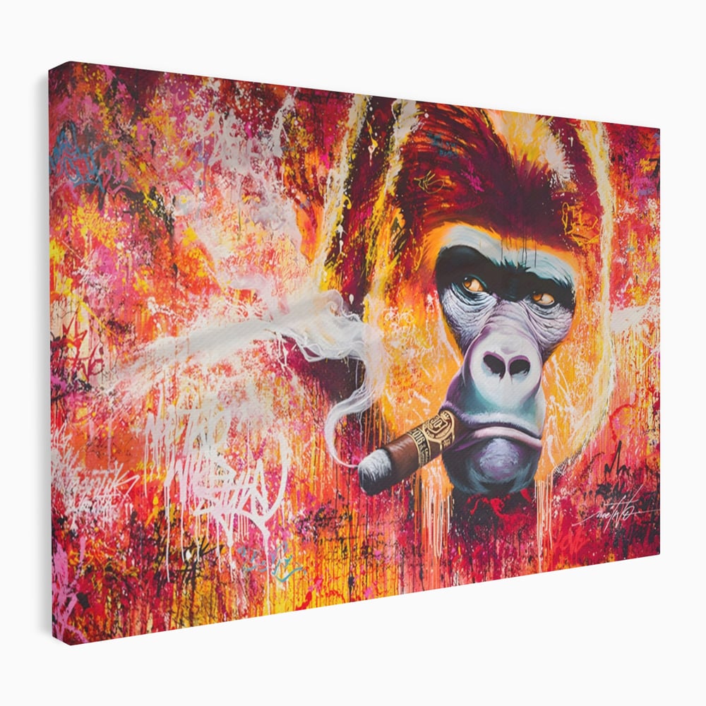 Tablou Canvas Premium LuxCanva® A1222, Mr. Gorilla , Decorativ, Gorila, Graffiti, Trabuc, Living, Culori Vibrante