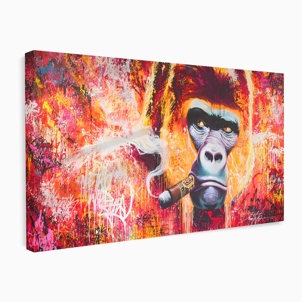 Tablou Canvas Premium LuxCanva® A1222, Mr. Gorilla , Decorativ, Gorila, Graffiti, Trabuc, Living, Culori Vibrante