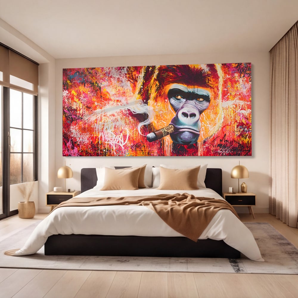 Tablou Canvas Premium LuxCanva® A1222, Mr. Gorilla , Decorativ, Gorila, Graffiti, Trabuc, Living, Culori Vibrante