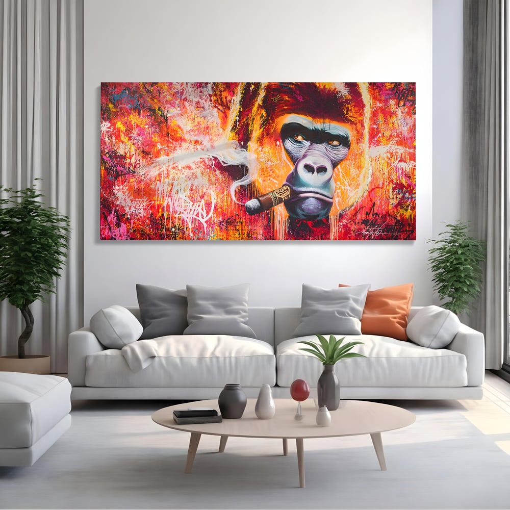 Tablou Canvas Premium LuxCanva® A1222, Mr. Gorilla , Decorativ, Gorila, Graffiti, Trabuc, Living, Culori Vibrante