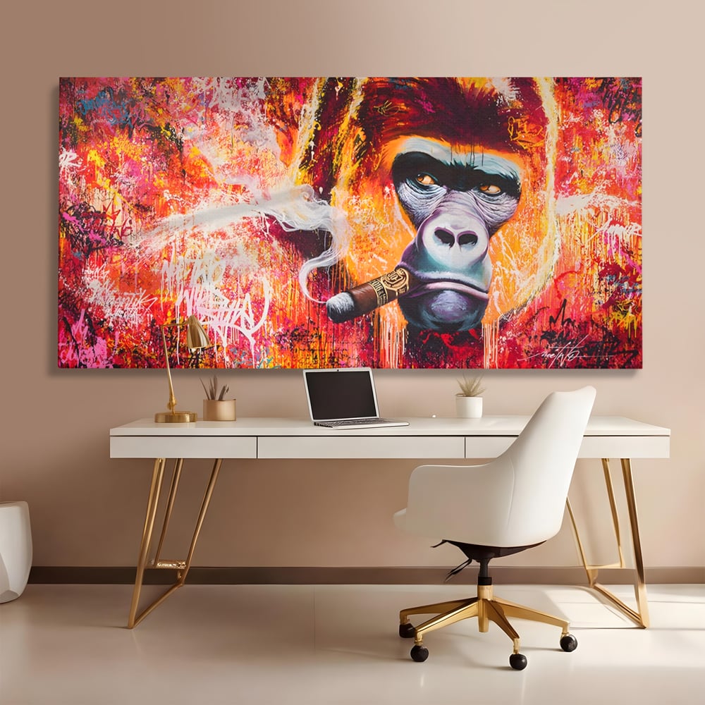 Tablou Canvas Premium LuxCanva® A1222, Mr. Gorilla , Decorativ, Gorila, Graffiti, Trabuc, Living, Culori Vibrante