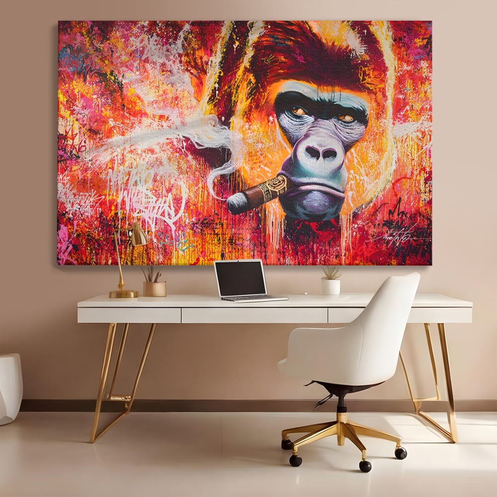 Tablou Canvas Premium LuxCanva® A1222, Mr. Gorilla , Decorativ, Gorila, Graffiti, Trabuc, Living, Culori Vibrante