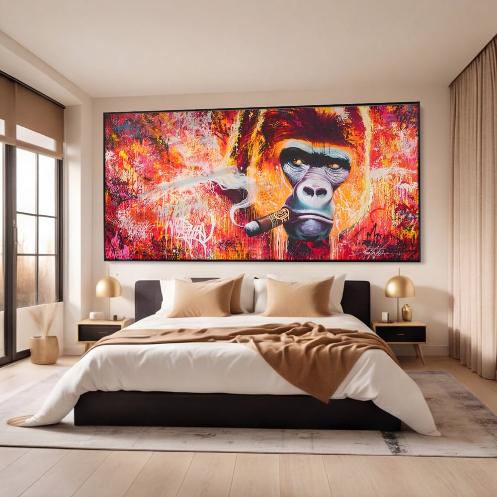 Tablou Canvas Premium LuxCanva® A1222, Mr. Gorilla , Decorativ, Gorila, Graffiti, Trabuc, Living, Culori Vibrante