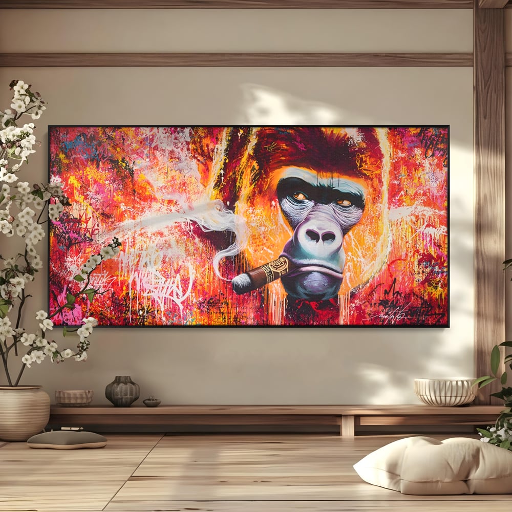 Tablou Canvas Premium LuxCanva® A1222, Mr. Gorilla , Decorativ, Gorila, Graffiti, Trabuc, Living, Culori Vibrante