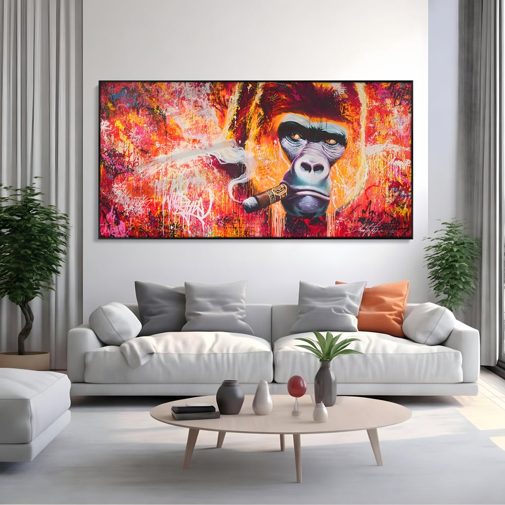 Tablou Canvas Premium LuxCanva® A1222, Mr. Gorilla , Decorativ, Gorila, Graffiti, Trabuc, Living, Culori Vibrante