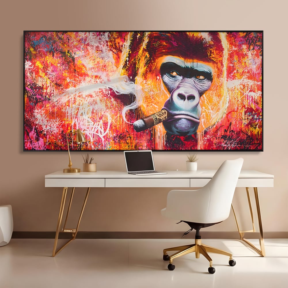 Tablou Canvas Premium LuxCanva® A1222, Mr. Gorilla , Decorativ, Gorila, Graffiti, Trabuc, Living, Culori Vibrante