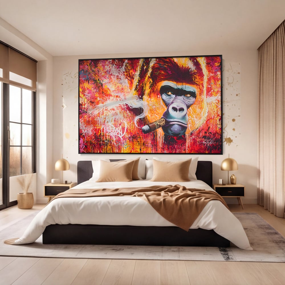 Tablou Canvas Premium LuxCanva® A1222, Mr. Gorilla , Decorativ, Gorila, Graffiti, Trabuc, Living, Culori Vibrante
