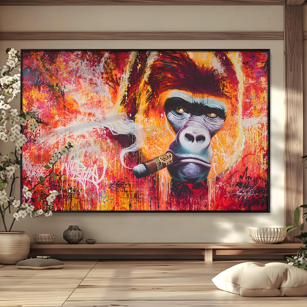 Tablou Canvas Premium LuxCanva® A1222, Mr. Gorilla , Decorativ, Gorila, Graffiti, Trabuc, Living, Culori Vibrante
