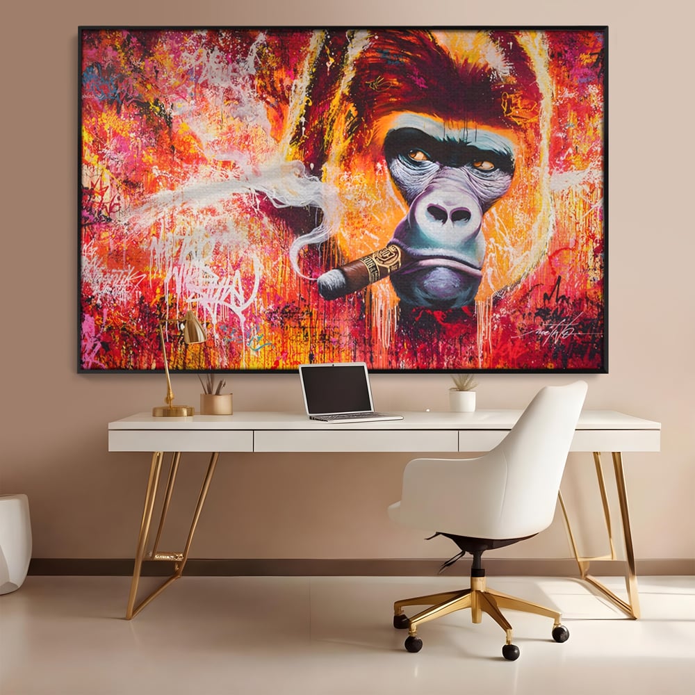 Tablou Canvas Premium LuxCanva® A1222, Mr. Gorilla , Decorativ, Gorila, Graffiti, Trabuc, Living, Culori Vibrante