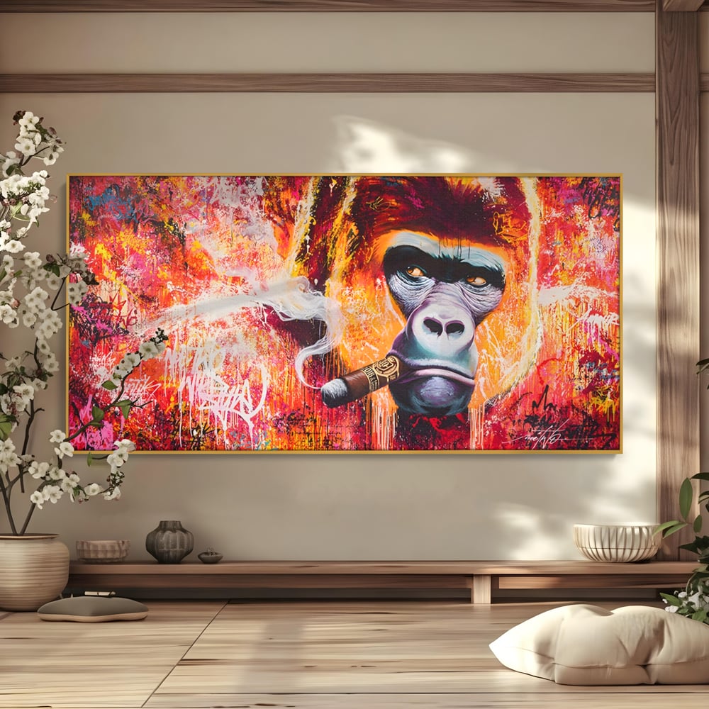 Tablou Canvas Premium LuxCanva® A1222, Mr. Gorilla , Decorativ, Gorila, Graffiti, Trabuc, Living, Culori Vibrante