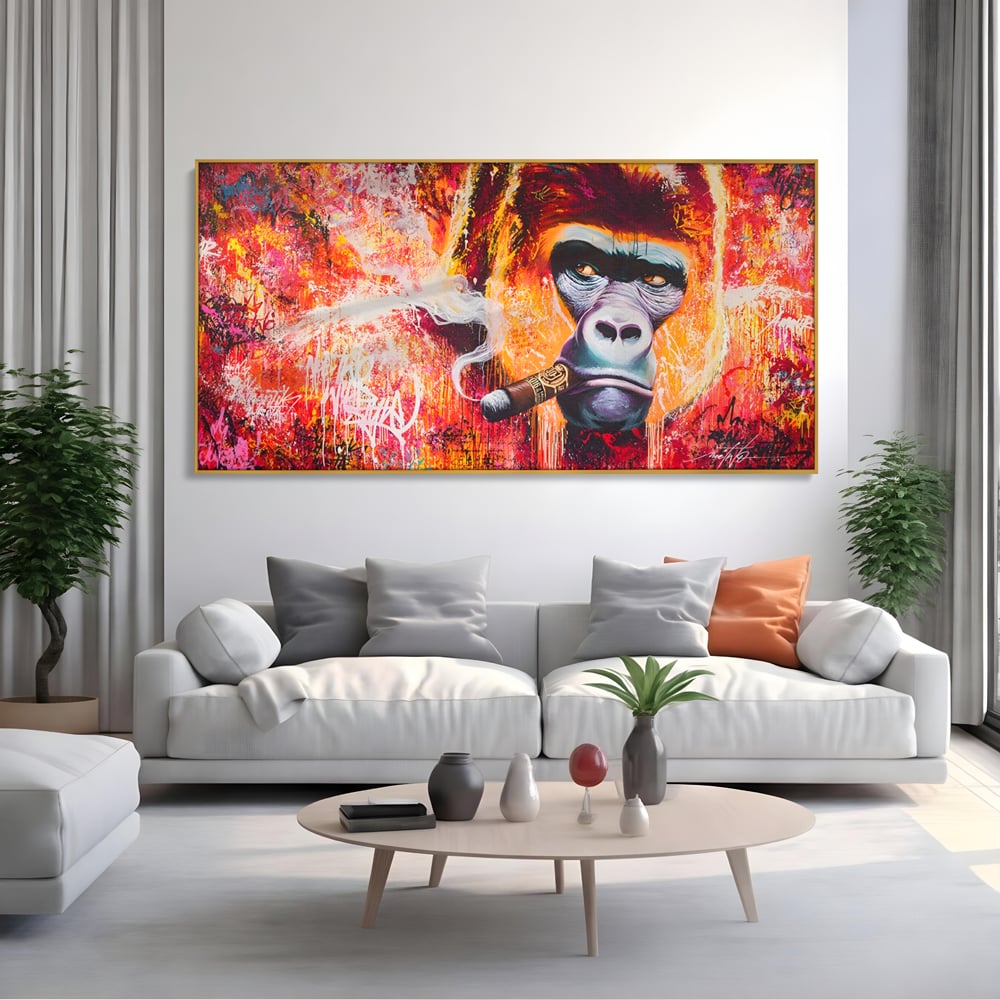 Tablou Canvas Premium LuxCanva® A1222, Mr. Gorilla , Decorativ, Gorila, Graffiti, Trabuc, Living, Culori Vibrante