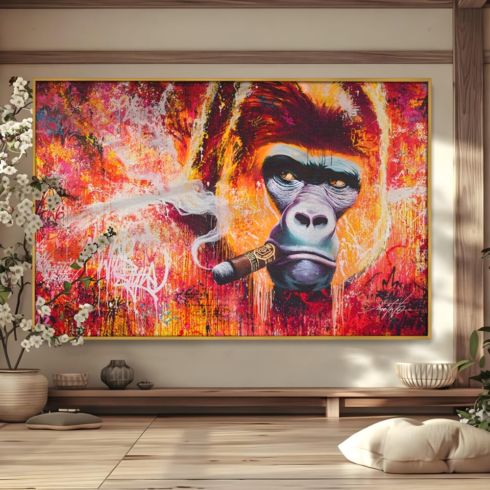 Tablou Canvas Premium LuxCanva® A1222, Mr. Gorilla , Decorativ, Gorila, Graffiti, Trabuc, Living, Culori Vibrante