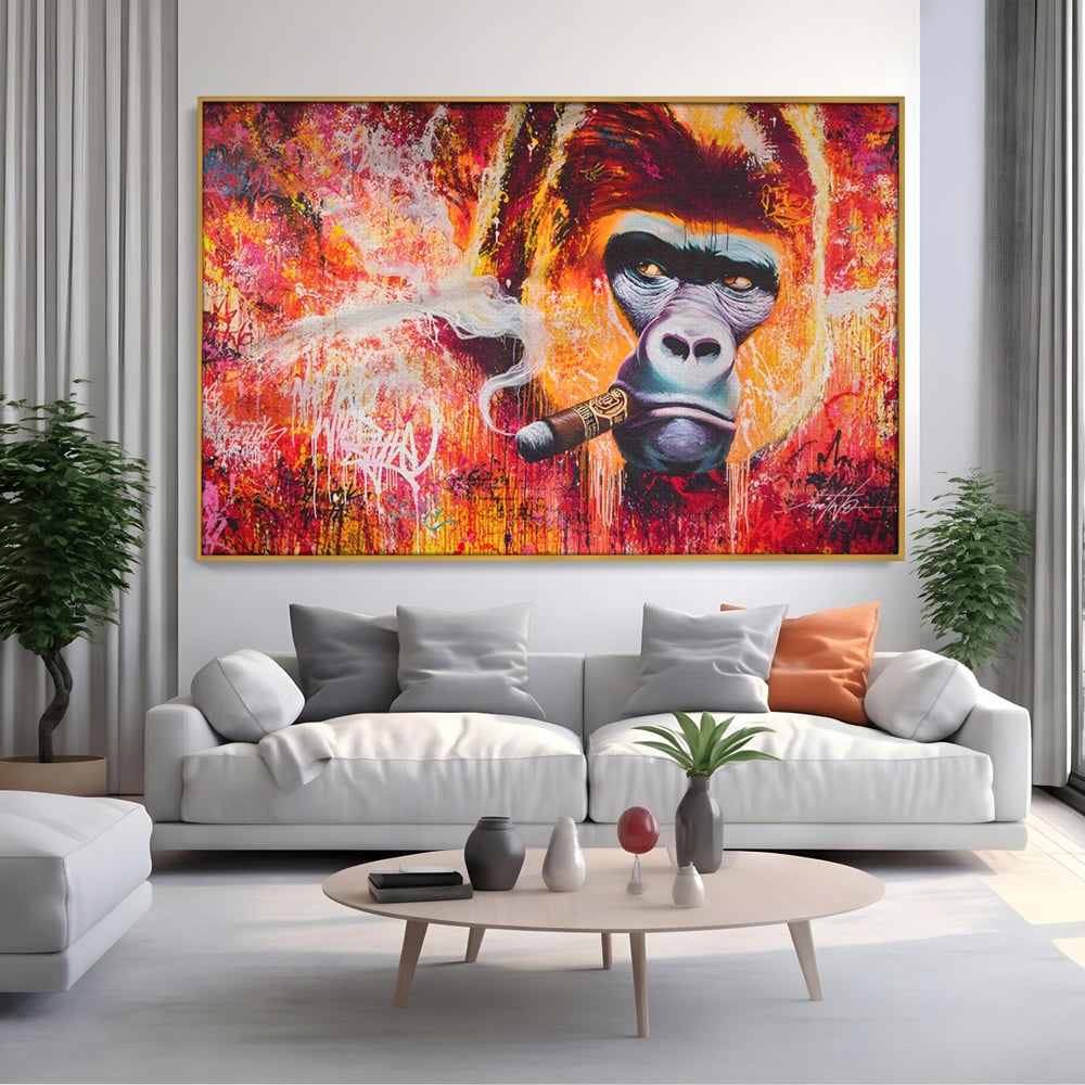 Tablou Canvas Premium LuxCanva® A1222, Mr. Gorilla , Decorativ, Gorila, Graffiti, Trabuc, Living, Culori Vibrante