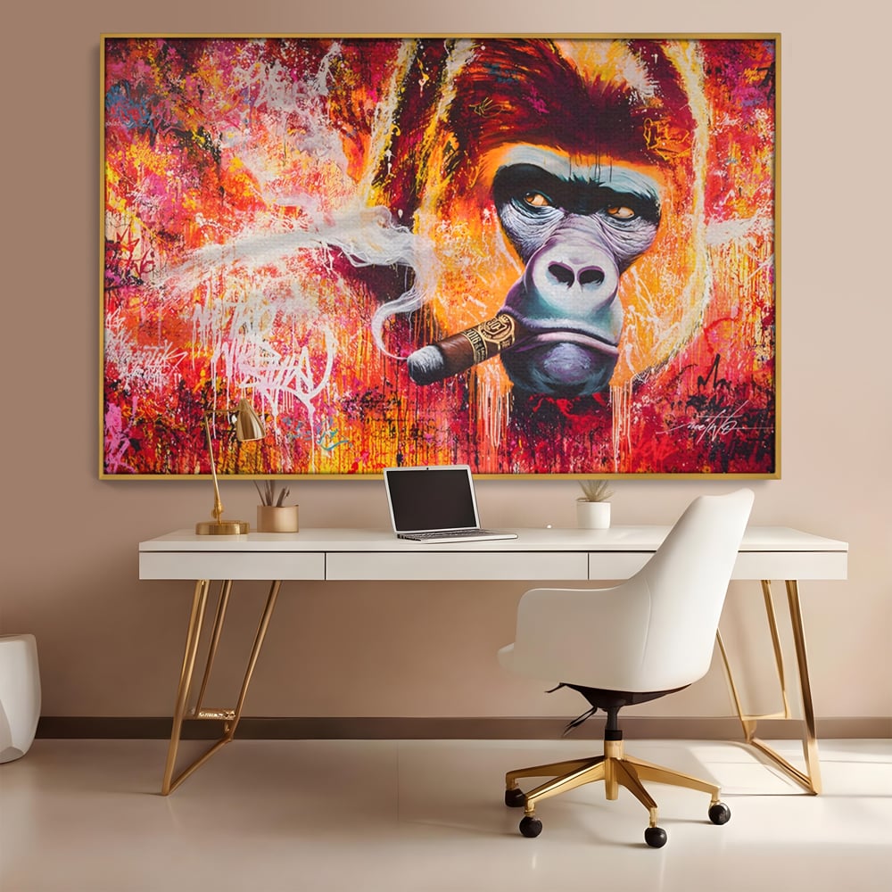 Tablou Canvas Premium LuxCanva® A1222, Mr. Gorilla , Decorativ, Gorila, Graffiti, Trabuc, Living, Culori Vibrante