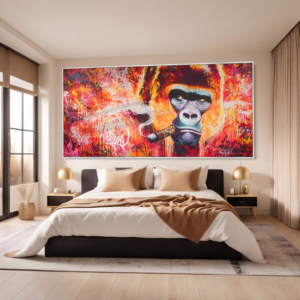 Tablou Canvas Premium LuxCanva® A1222, Mr. Gorilla , Decorativ, Gorila, Graffiti, Trabuc, Living, Culori Vibrante