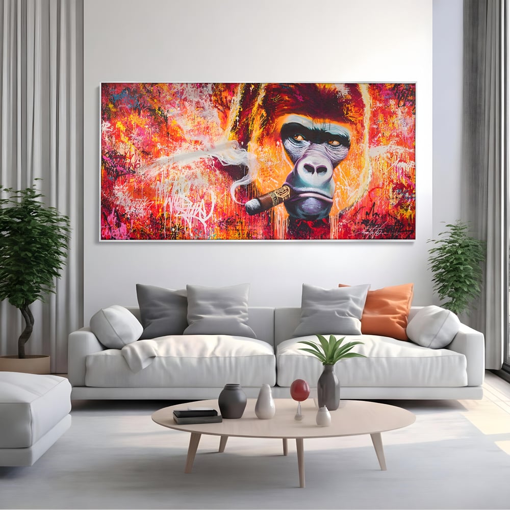 Tablou Canvas Premium LuxCanva® A1222, Mr. Gorilla , Decorativ, Gorila, Graffiti, Trabuc, Living, Culori Vibrante