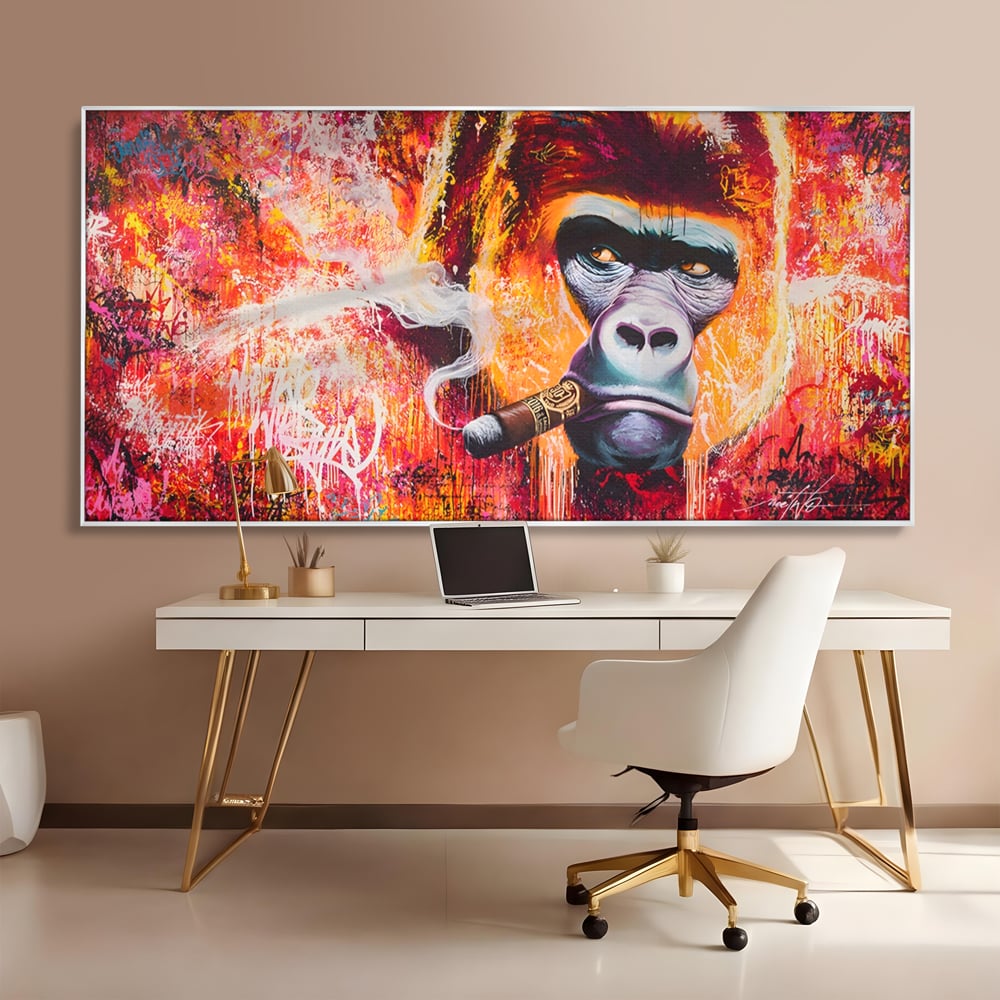 Tablou Canvas Premium LuxCanva® A1222, Mr. Gorilla , Decorativ, Gorila, Graffiti, Trabuc, Living, Culori Vibrante