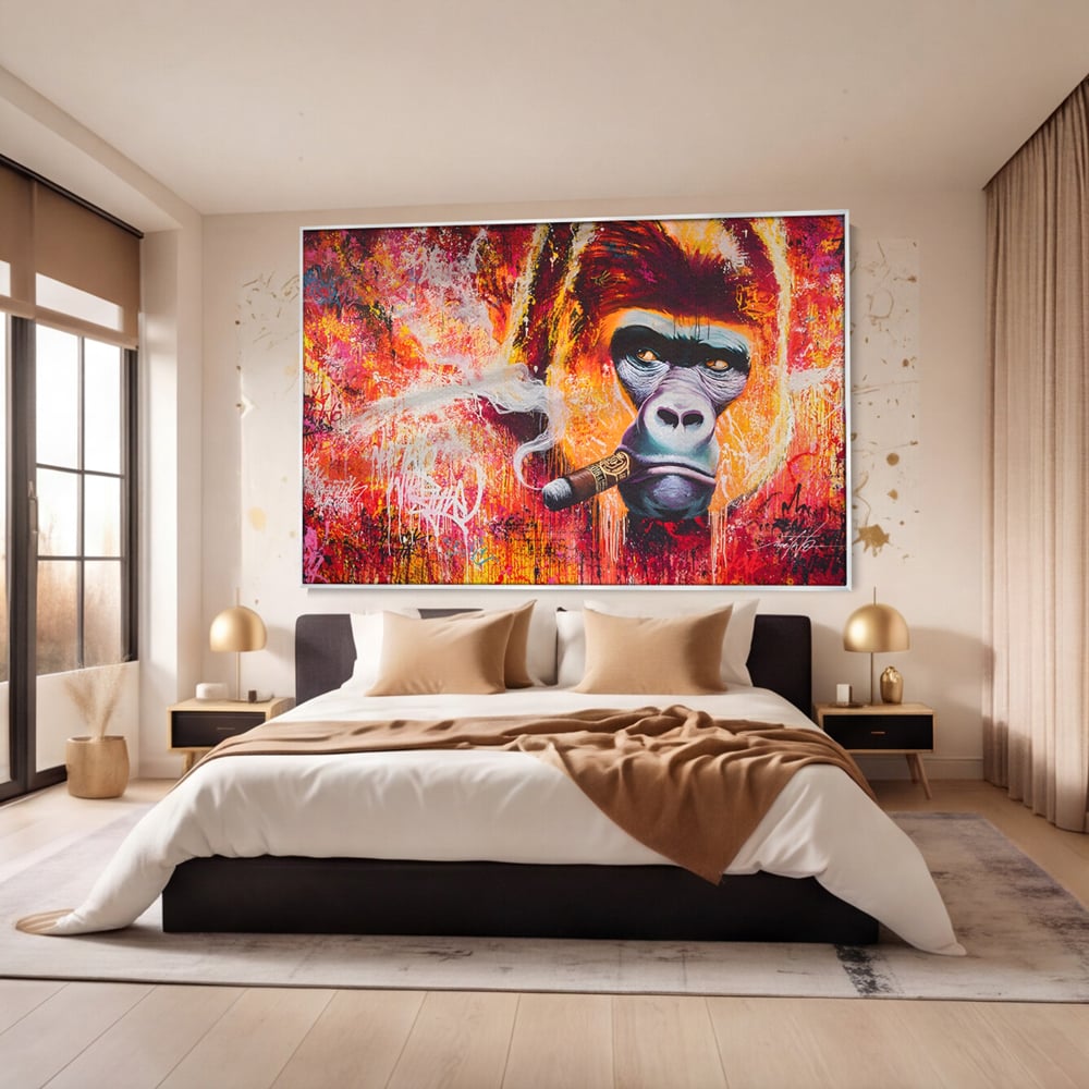 Tablou Canvas Premium LuxCanva® A1222, Mr. Gorilla , Decorativ, Gorila, Graffiti, Trabuc, Living, Culori Vibrante
