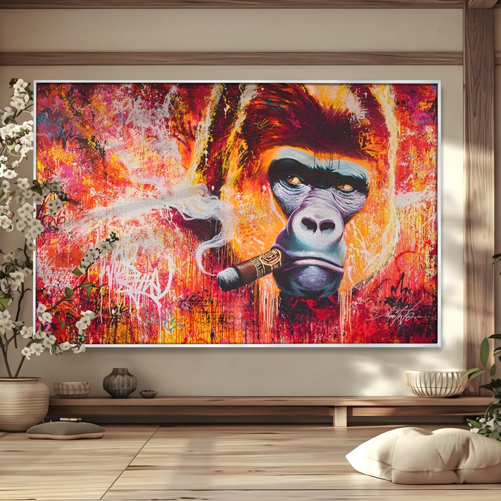 Tablou Canvas Premium LuxCanva® A1222, Mr. Gorilla , Decorativ, Gorila, Graffiti, Trabuc, Living, Culori Vibrante