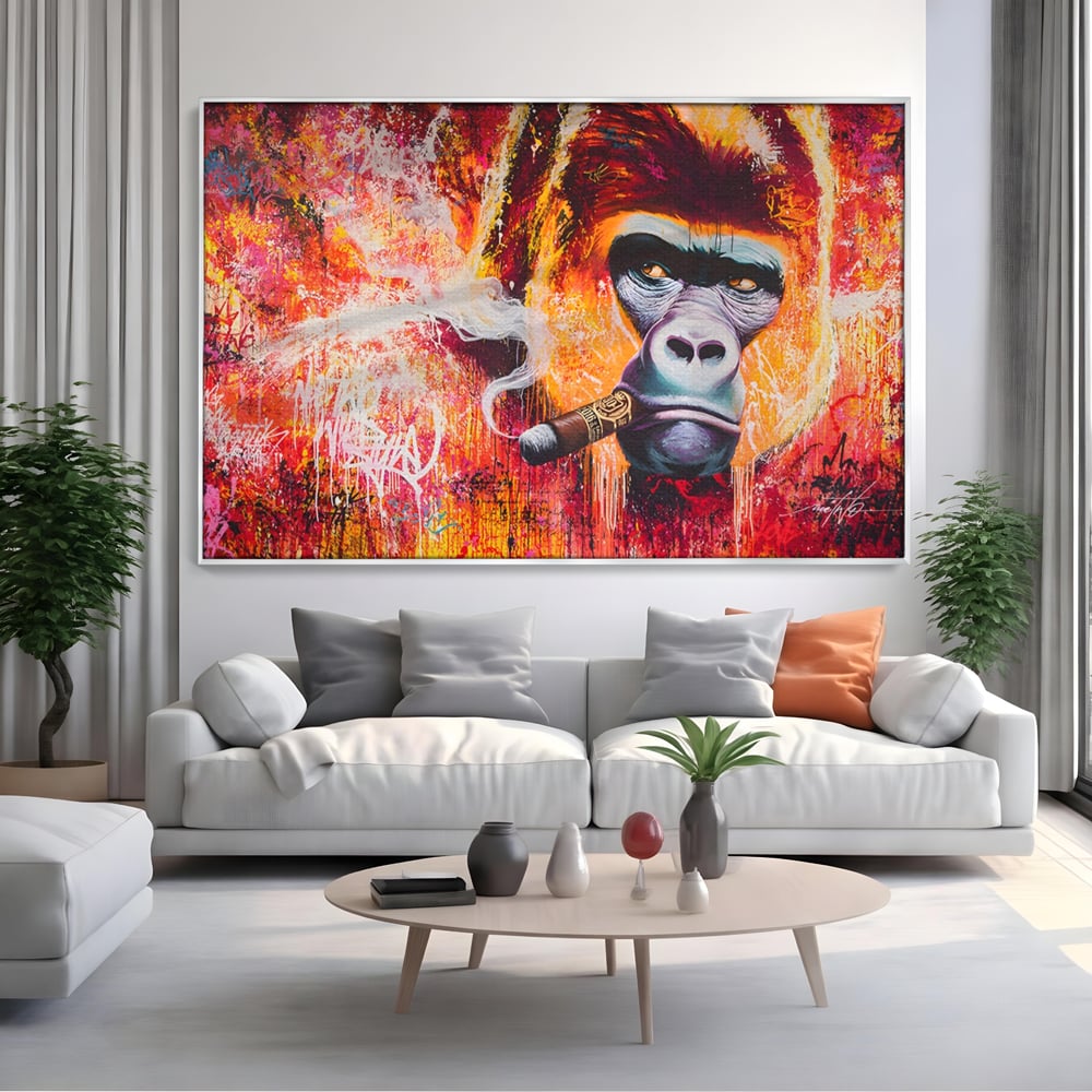 Tablou Canvas Premium LuxCanva® A1222, Mr. Gorilla , Decorativ, Gorila, Graffiti, Trabuc, Living, Culori Vibrante