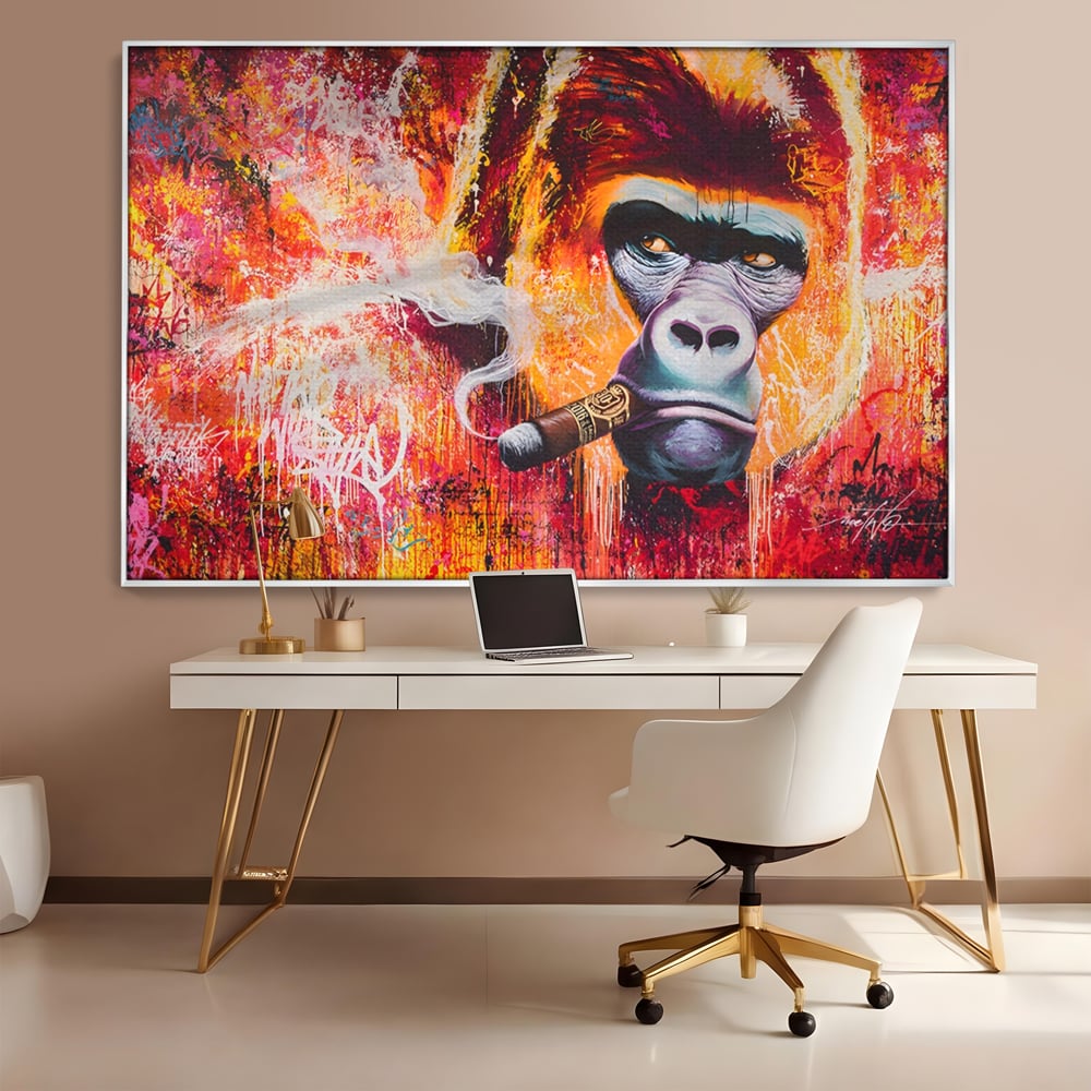 Tablou Canvas Premium LuxCanva® A1222, Mr. Gorilla , Decorativ, Gorila, Graffiti, Trabuc, Living, Culori Vibrante
