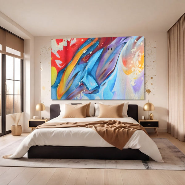 Tablou Canvas Premium LuxCanva® A1223, Multicolor , Decorativ, Dormitor, Colorat, Abstract, Albastru, Living, Culori Vibrante