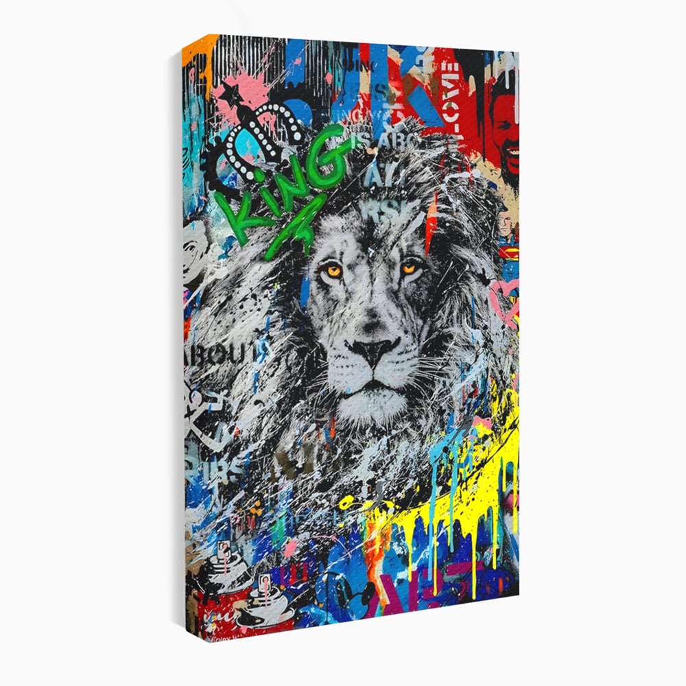 Tablou Canvas Premium LuxCanva® A1224, The King Lion , Decorativ, Dormitor, Leu, Regele Junglei, Colorat, Salvador Dalí, Living, Culori Vibrante