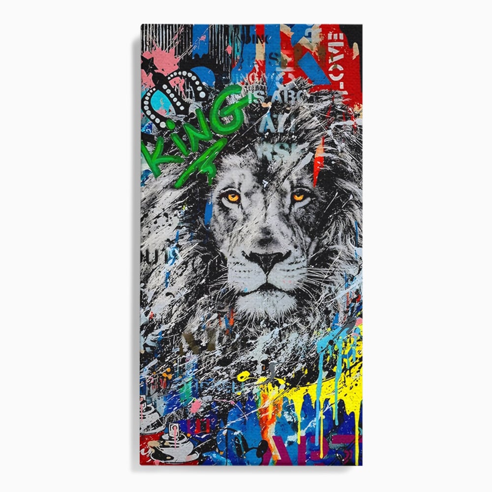 Tablou Canvas Premium LuxCanva® A1224, The King Lion , Decorativ, Dormitor, Leu, Regele Junglei, Colorat, Salvador Dalí, Living, Culori Vibrante
